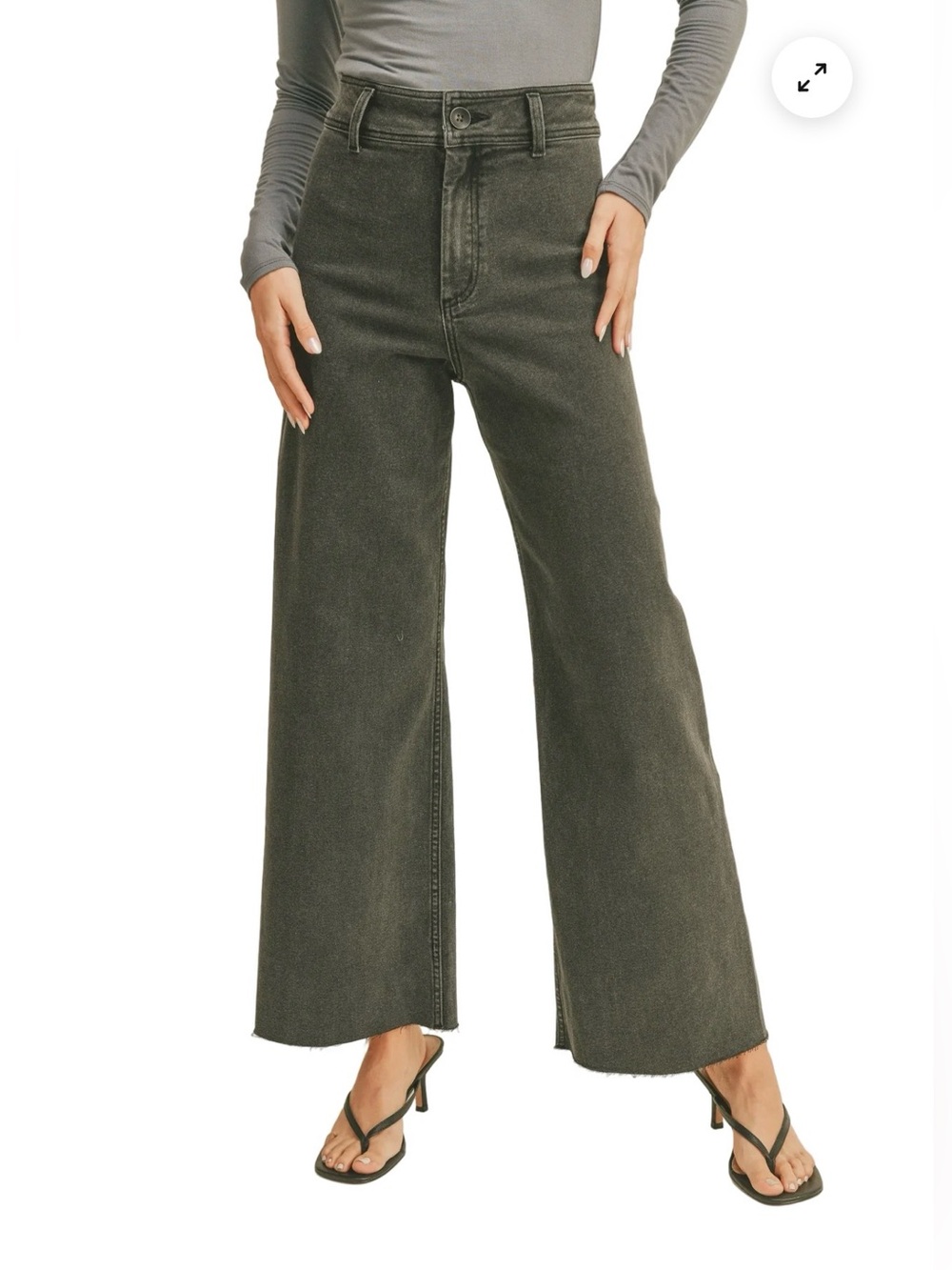 Miou Muse Straight Wide Leg Denim Jeans faded olive / washed charcoal sz M 27/28